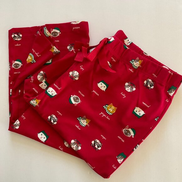 LANDS' END Women's Holiday Kitty Pajama Bottoms NWOT Size 10-12 - Picture 1 of 6
